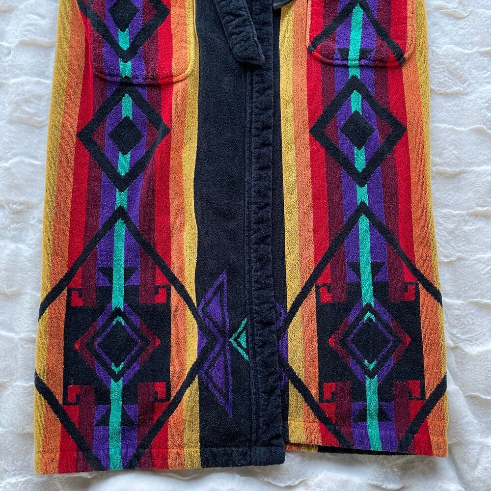 🔥Vintage STAFFORD 100% Cotton Aztec Tribal Southeastern Bathrobe Mens One Size - Picture 7 of 16